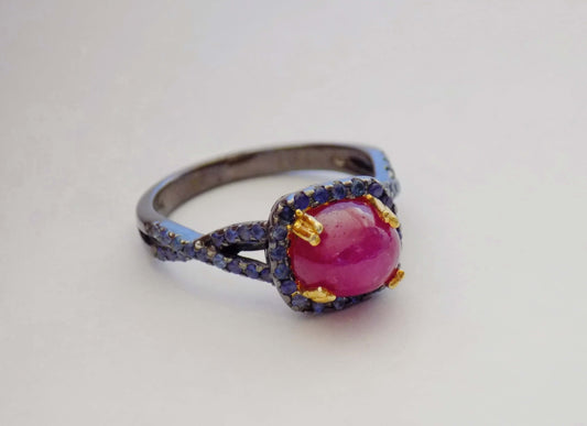 Silver Ring with Ruby and Blue Sapphires - AnArt