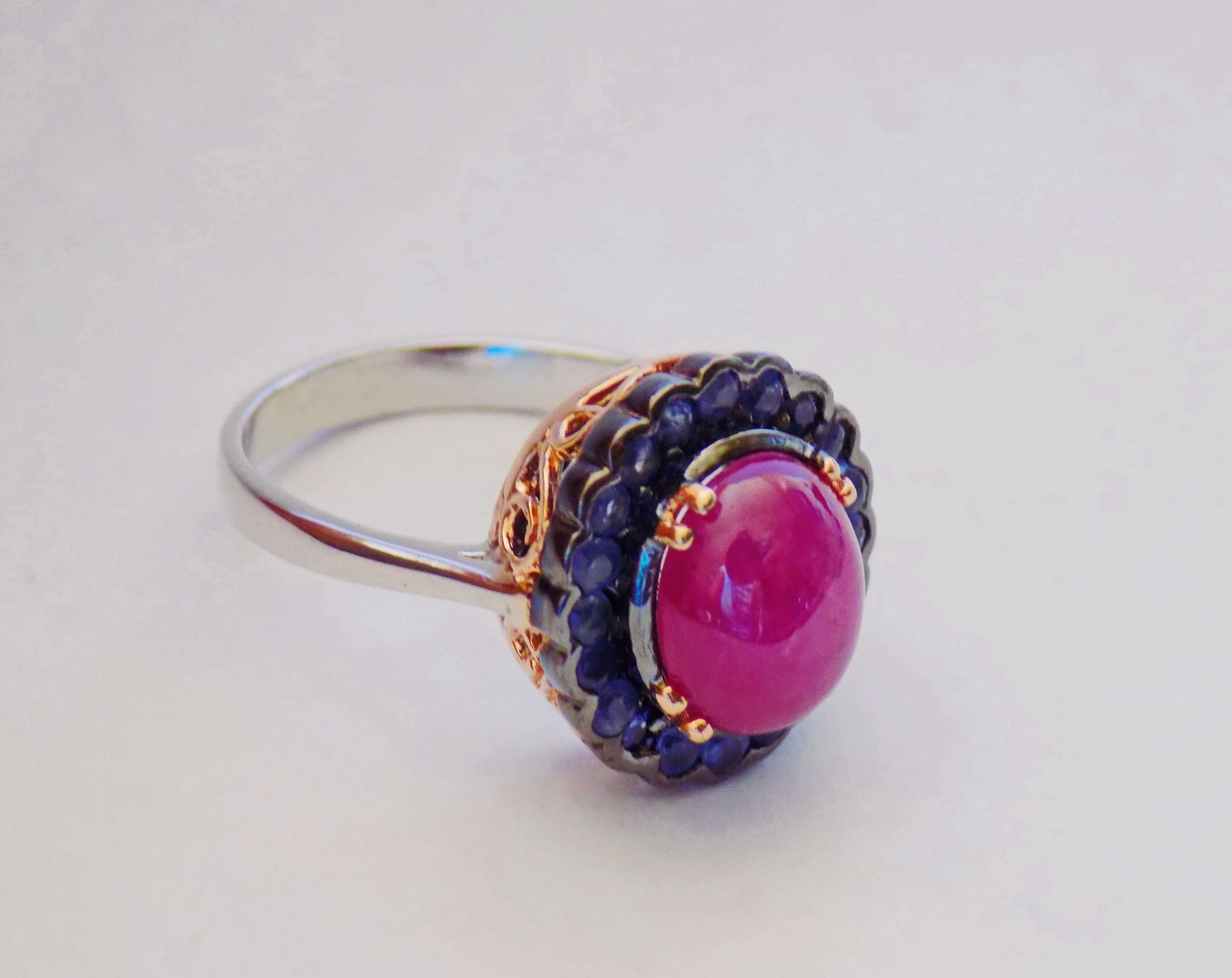 Silver Ring with Ruby and Blue Sapphires - AnArt