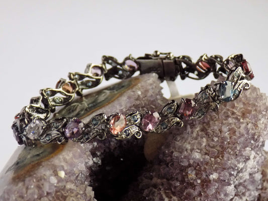 Silver Bracelet with Multicolored Spinels and Blue Sapphires - AnArt