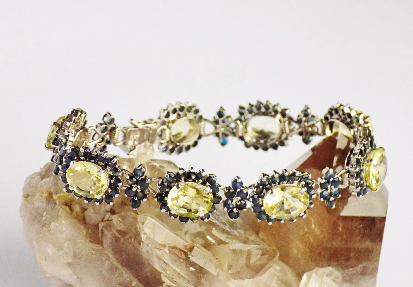 Silver Bracelet with Lemon Citrines and Blue Sapphires - AnArt