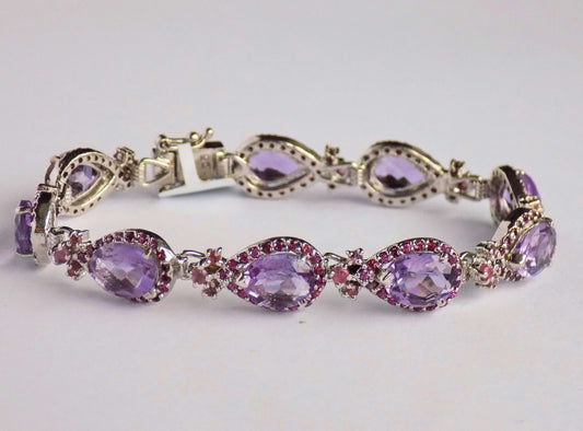 Silver Bracelet with Amethysts, Rubies and Garnets - AnArt