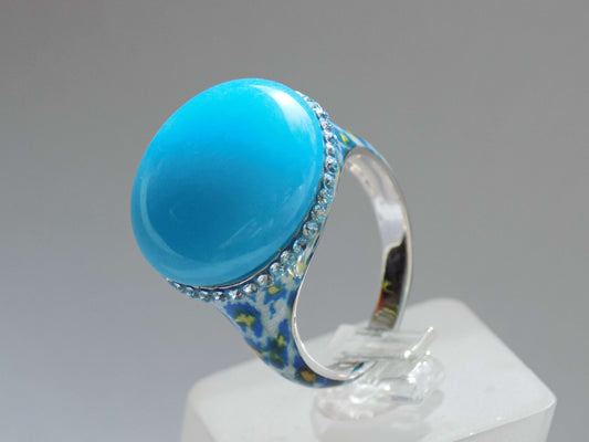 Silver Ring with Blue Jadeite and SWAROVSKI Crystals - AnArt