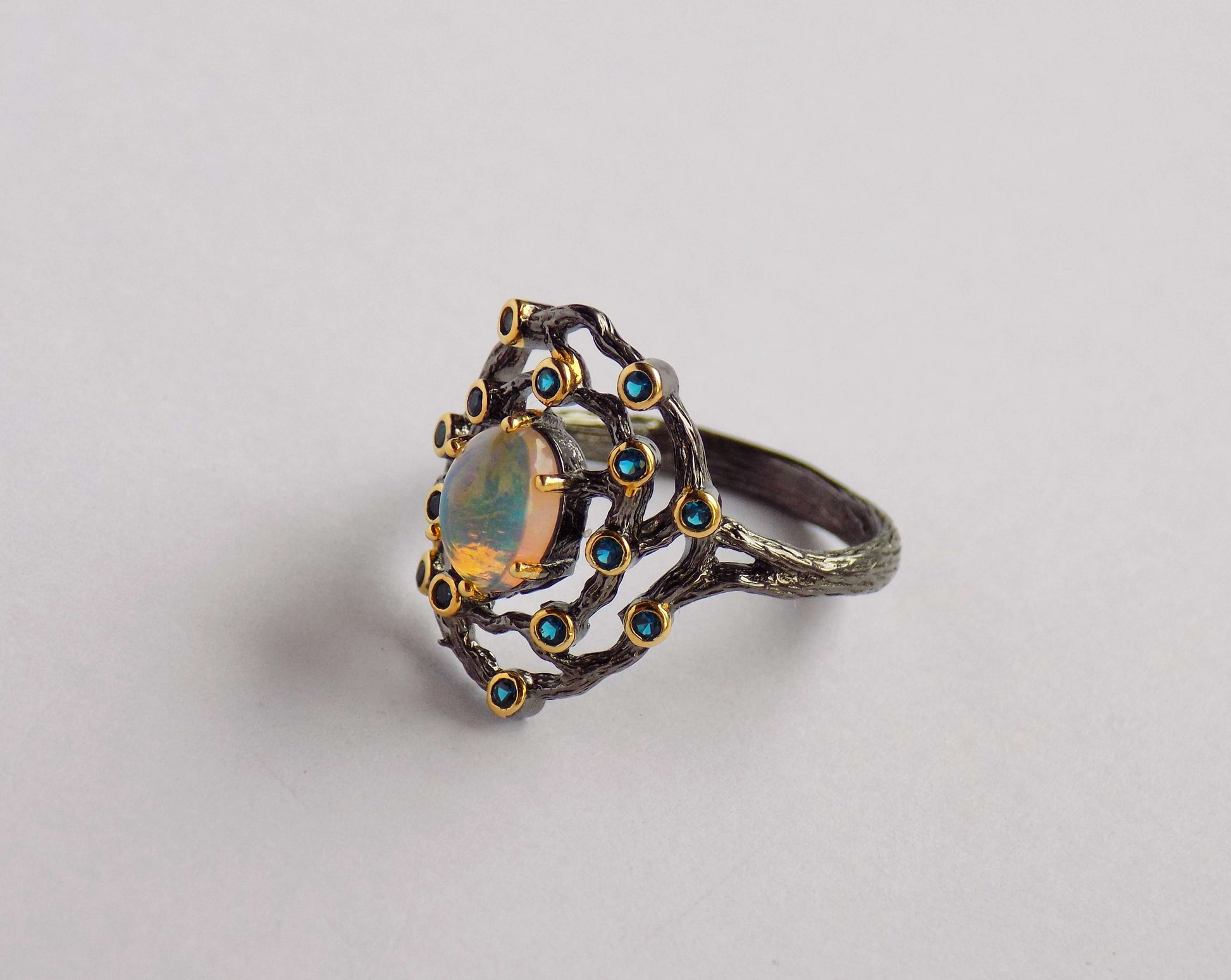 Silver Ring with Ethiopian Opal and Zircons - AnArt