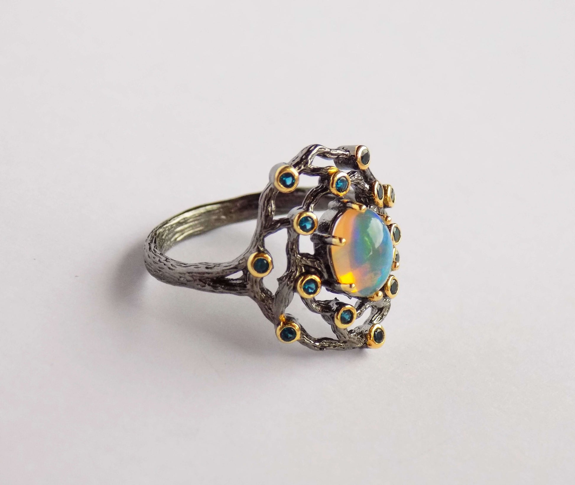 Silver Ring with Ethiopian Opal and Zircons - AnArt