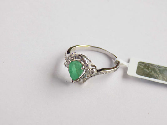 Silver Ring with Emerald and Zircons - AnArt