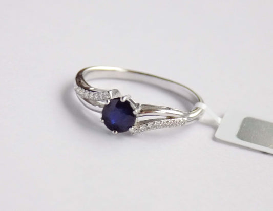 Silver Ring with Blue Sapphire and Zircons - AnArt