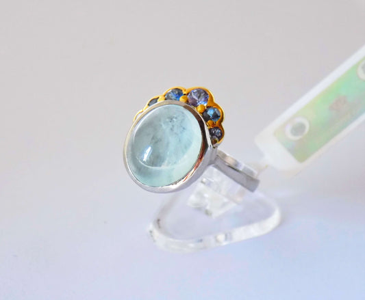 Silver Ring with Aquamarine, Blue Sapphires and Tanzanite - AnArt