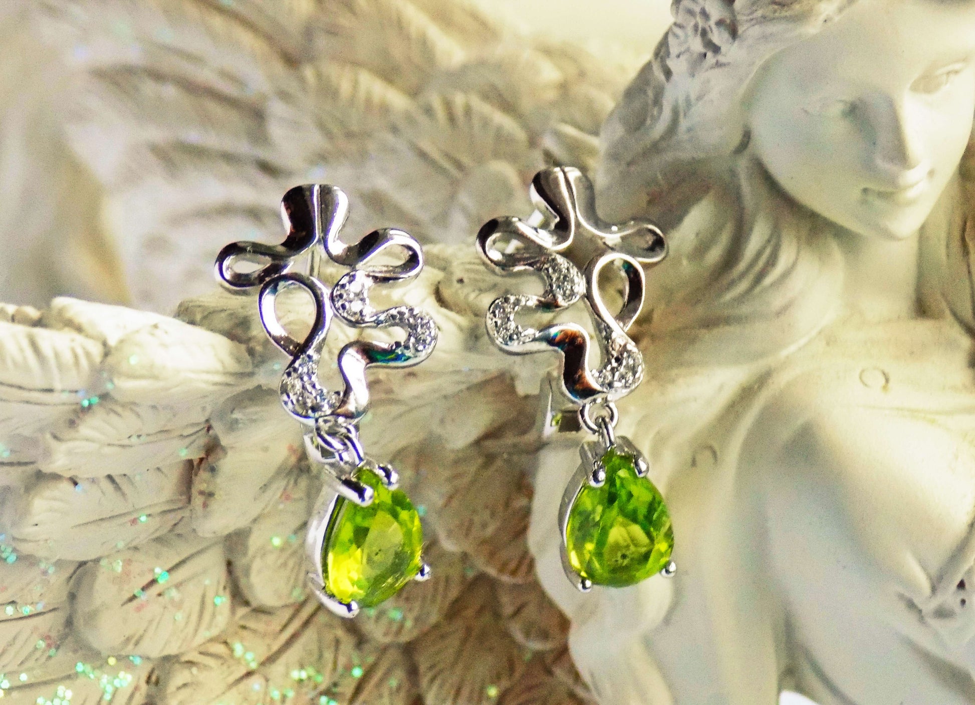 Silver Earrings with Peridots and Zircons - AnArt