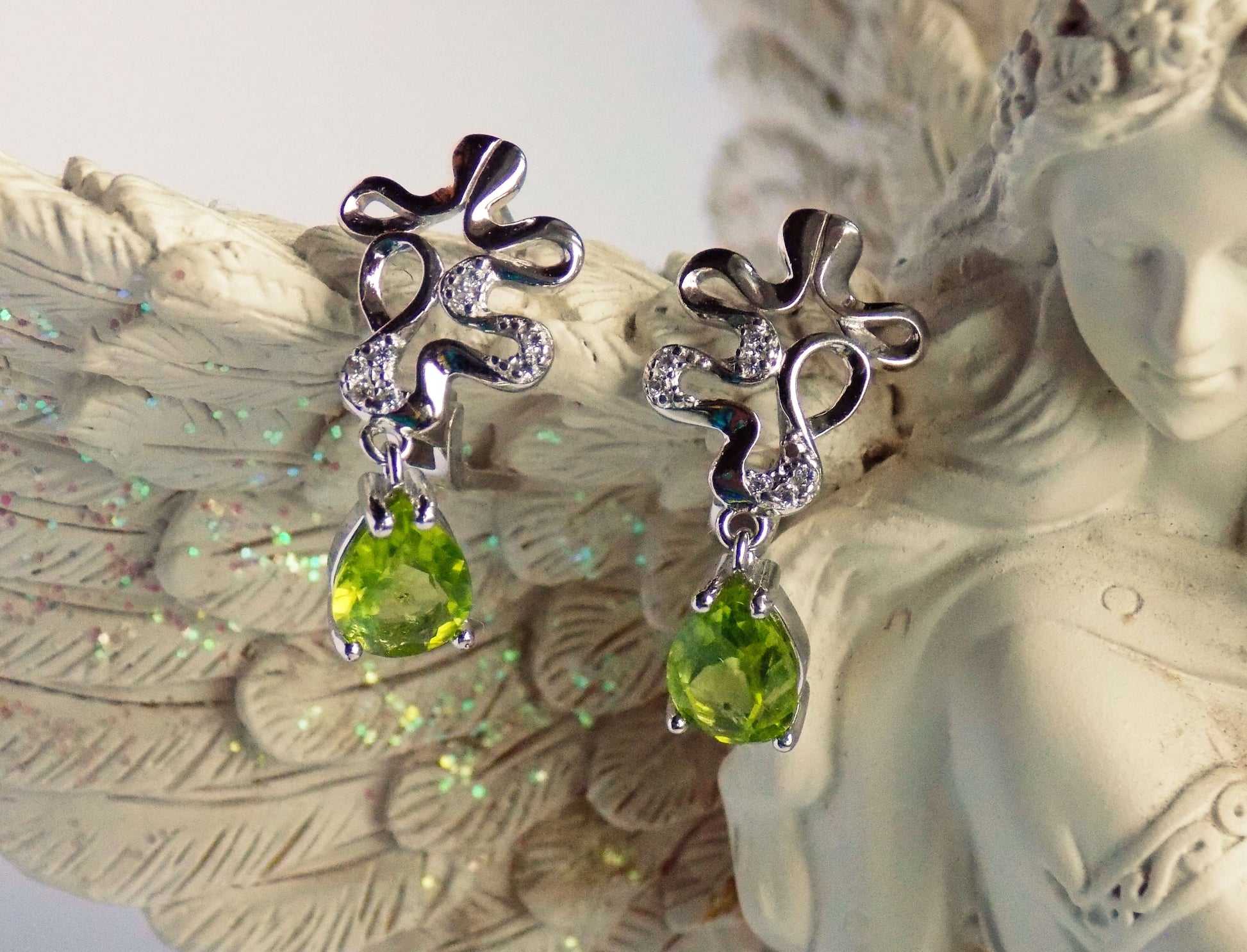 Silver Earrings with Peridots and Zircons - AnArt