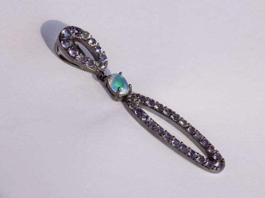 Silver Pendant with Tanzanites and Ethiopian Opal