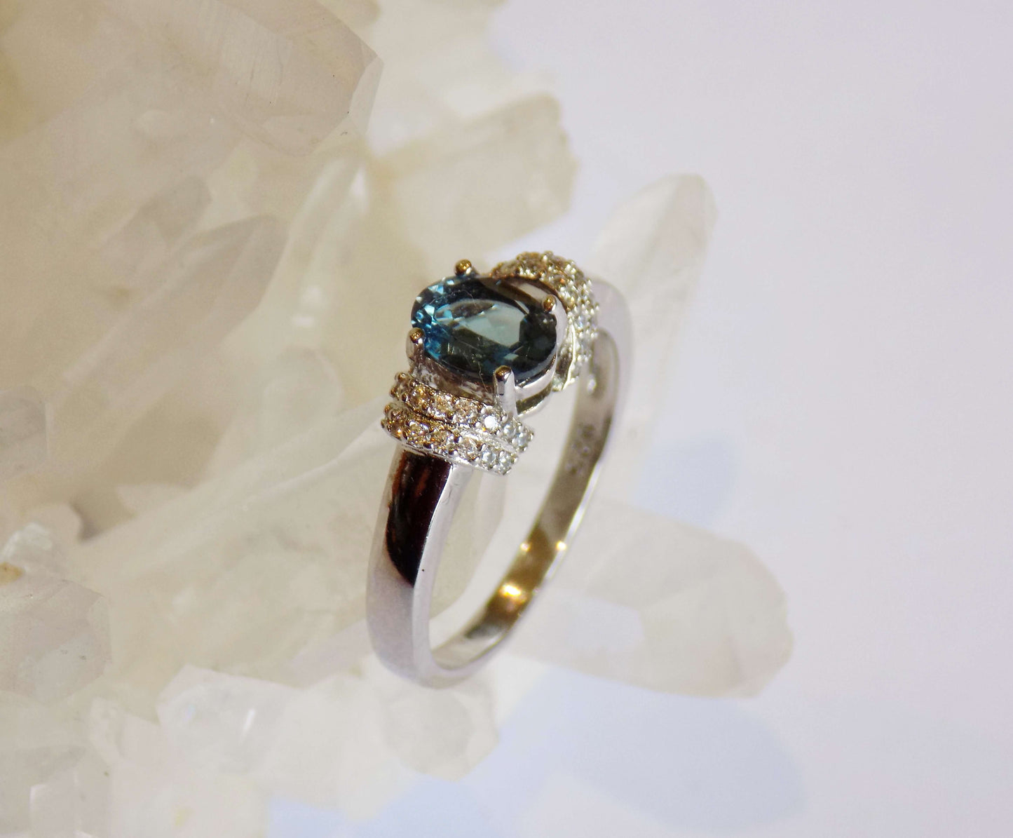 Silver Ring with London Blue Topaz and Zircons