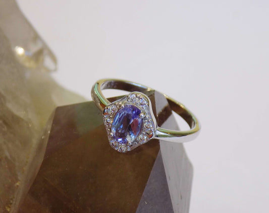 Silver Ring with Tanzanite and Zircons