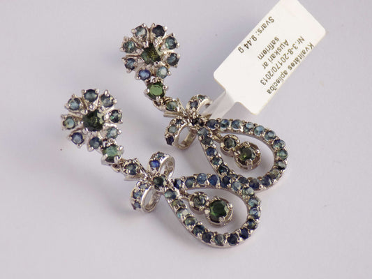 Silver Earrings with Blue and Green Sapphires - AnArt