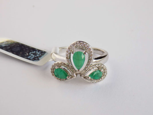 Silver Ring with Emeralds and Zircons - AnArt