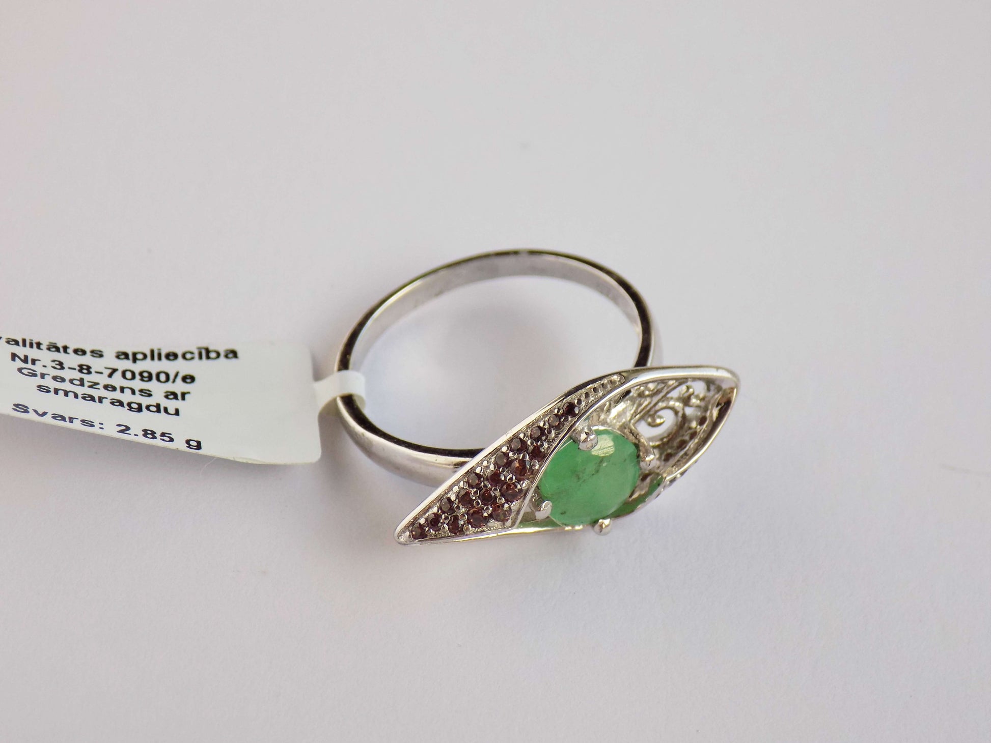 Silver Ring with Emerald and Zircons - AnArt