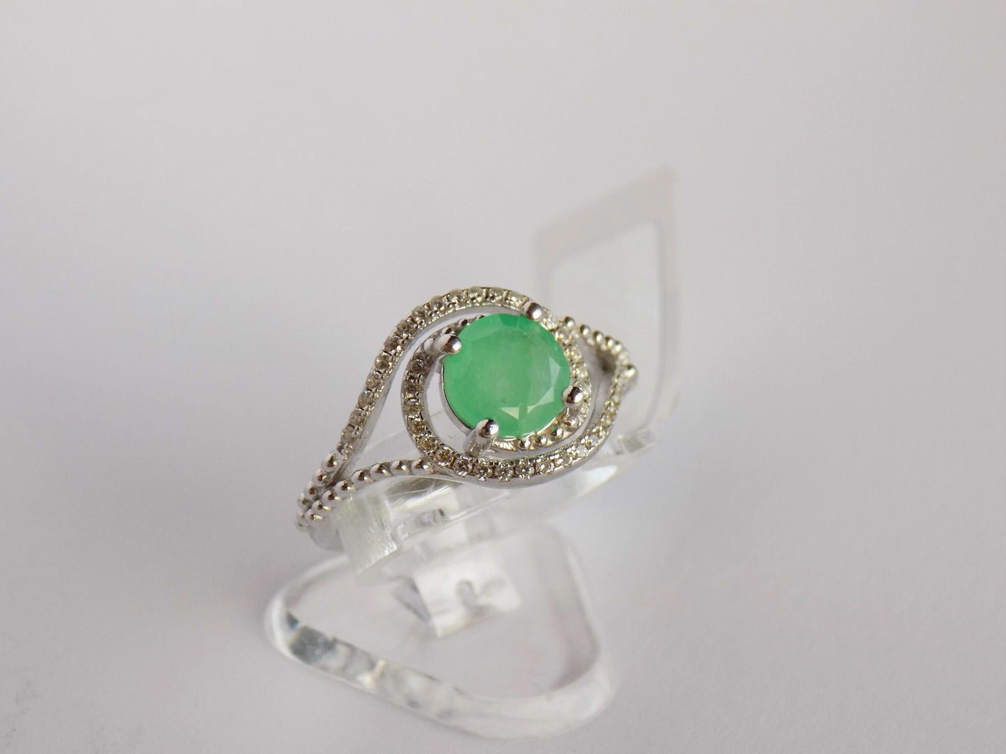 Silver Ring with Emerald and Zircons - AnArt