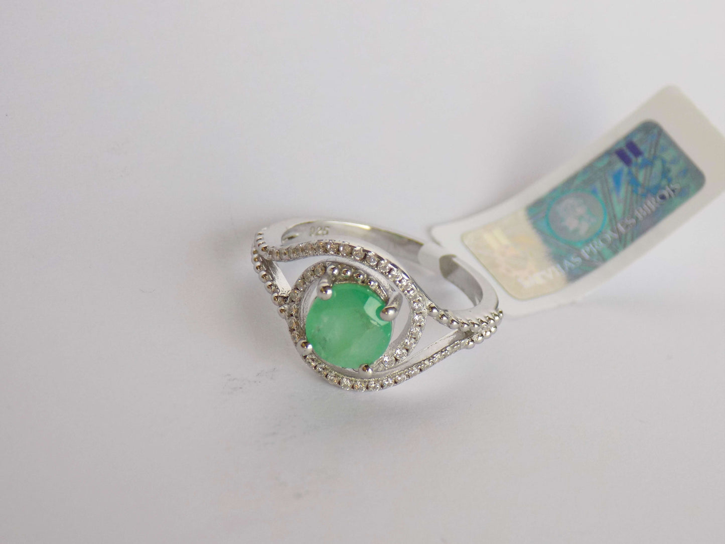 Silver Ring with Emerald and Zircons - AnArt