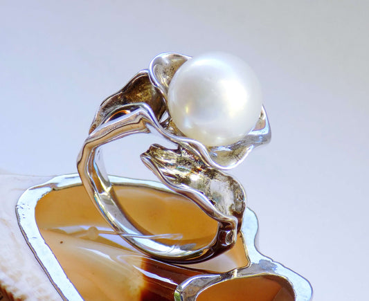 Silver Ring with White Sea Pearl