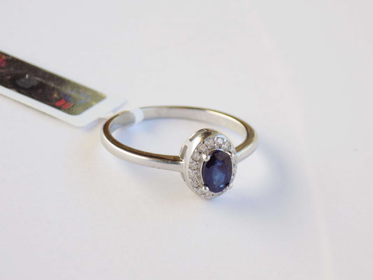 Silver Ring with Blue Sapphire and Zircons - AnArt