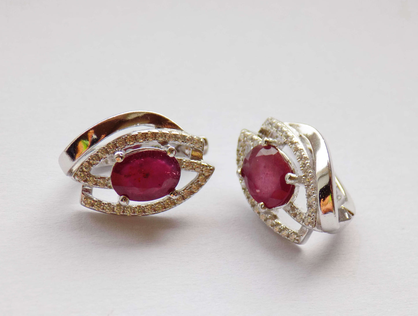 Silver Earrings with Rubies and Zircons - AnArt
