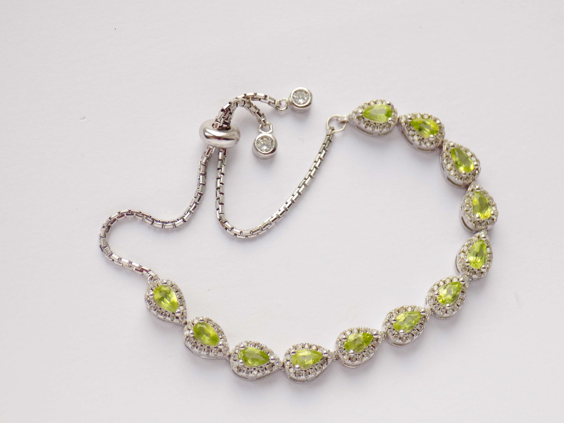 Silver Sliding Bracelet with Peridots and Zircons - AnArt