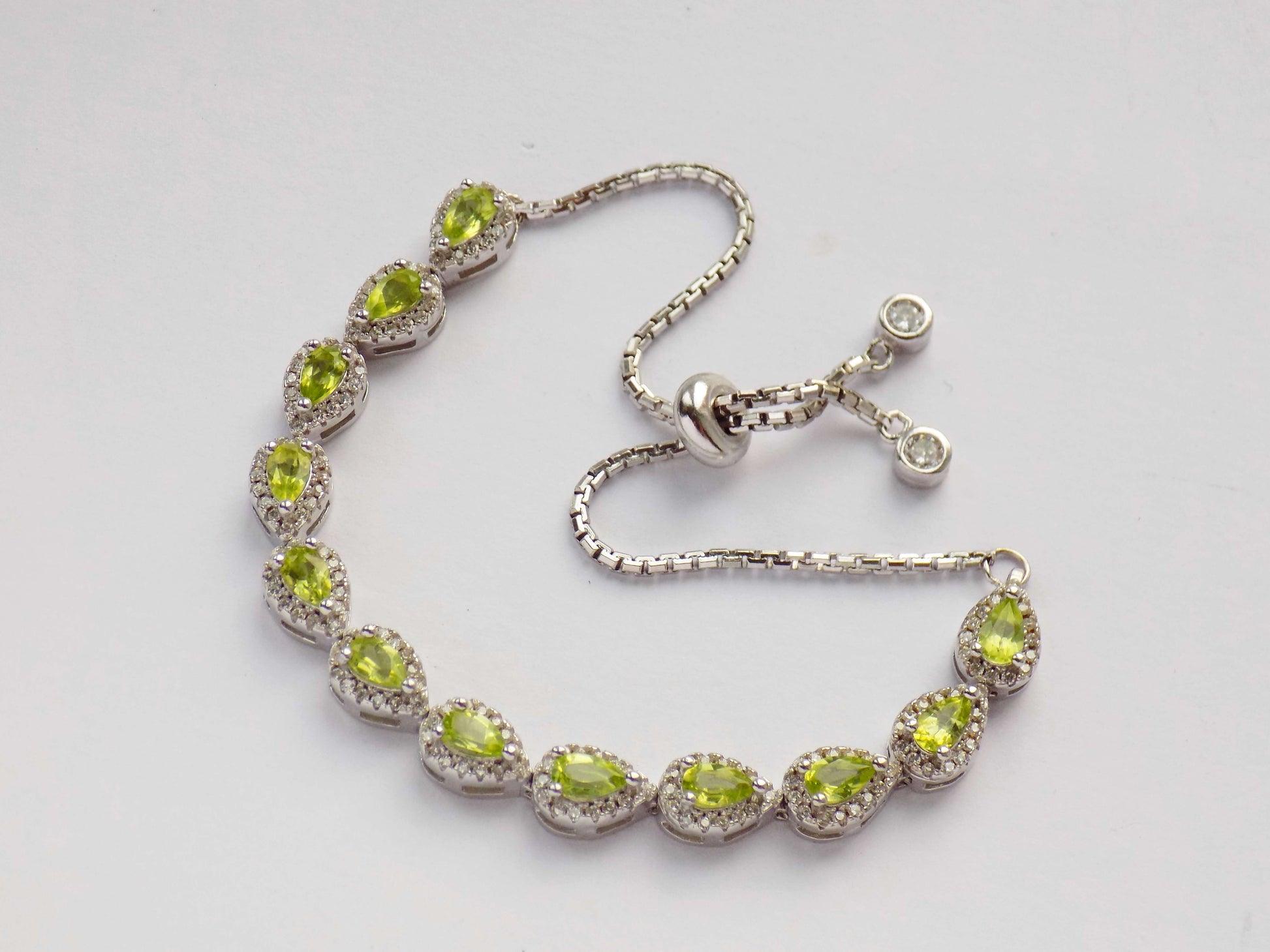 Silver Sliding Bracelet with Peridots and Zircons - AnArt