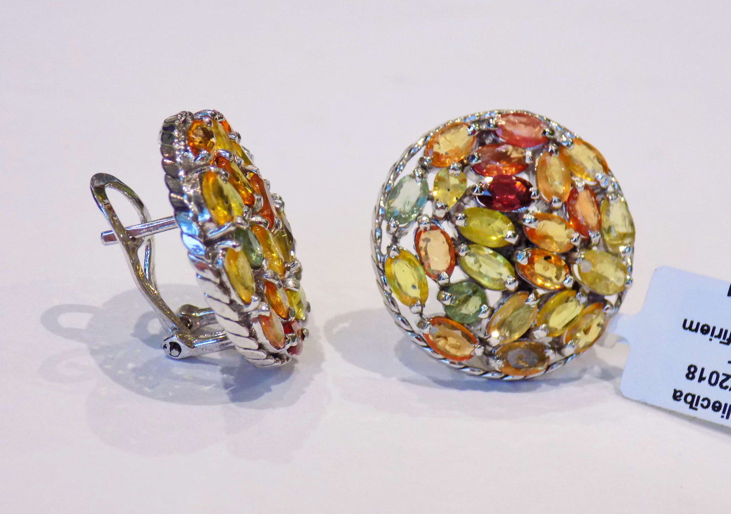 Серебряные серьги с разноцветными Сапфирами и Рубинами