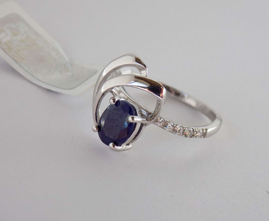 Silver Ring with Blue Sapphire and Zircons - AnArt