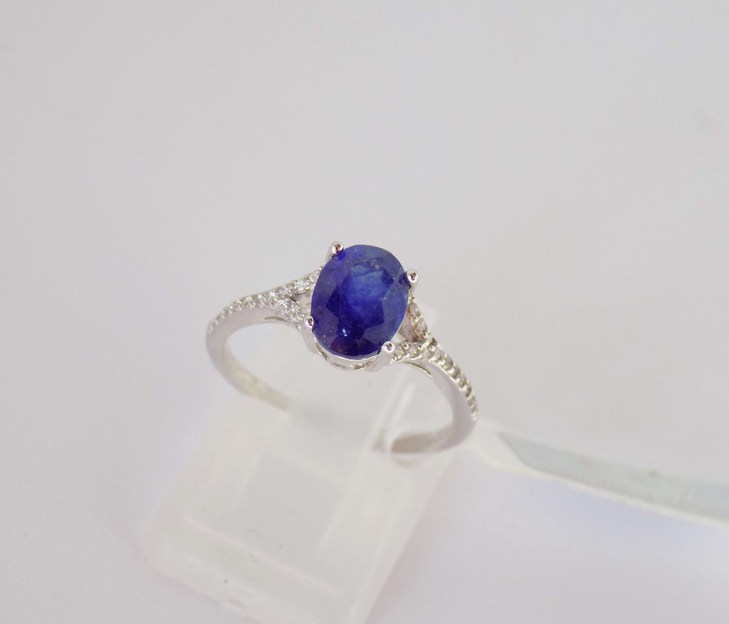 Silver Ring with Blue Sapphire and Zircons - AnArt