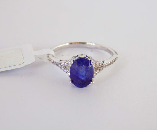 Silver Ring with Blue Sapphire and Zircons - AnArt