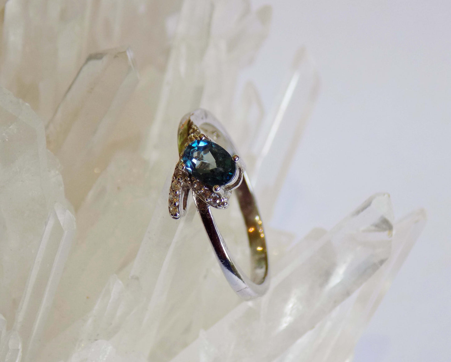 Silver Ring with London Blue Topaz and Zircons