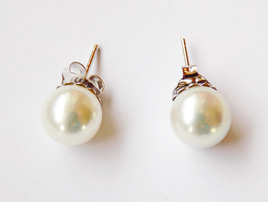 Silver Earrings with White Sea Pearls