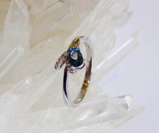 Silver Ring with London Blue Topaz and Zircons