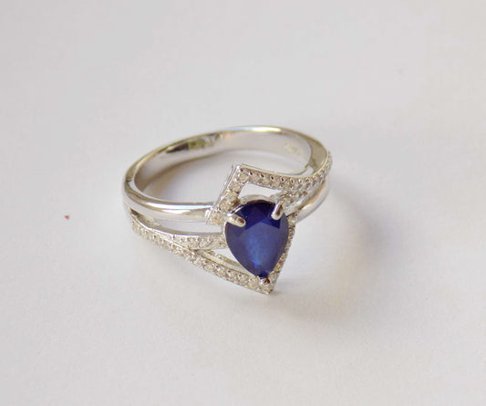 Silver Ring with Blue Sapphire and Zircons - AnArt