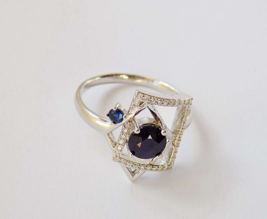 Silver Ring with Blue Sapphires and Zircons - AnArt