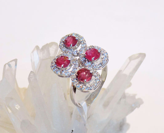 Silver Ring with Rubies and Zircons