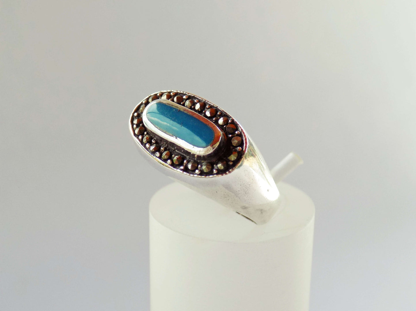 Silver Ring with Blue Enamel