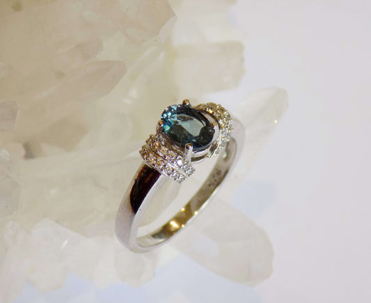 Silver Ring with London Blue Topaz and Zircons