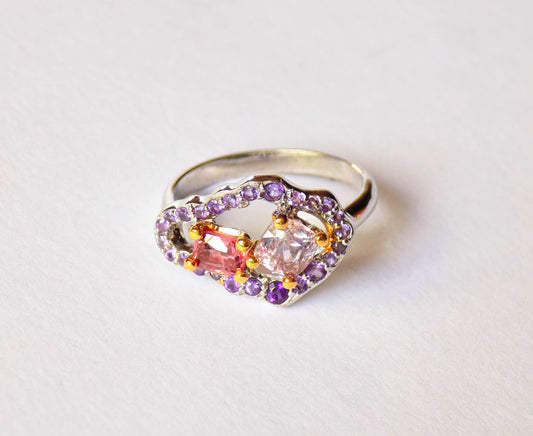 Silver Ring with Multicolored Spinel and Amethysts