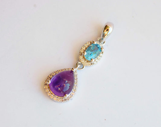 Silver Pendant with Amethyst, Blue Topaz and Zircons