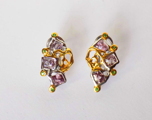 Silver Earrings with Multicolored Spinel and Tsavorite Garnets