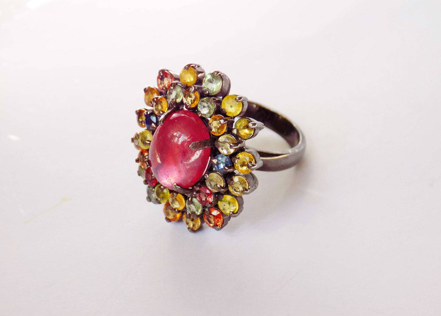 Silver Ring with Ruby and Multicolored Sapphires