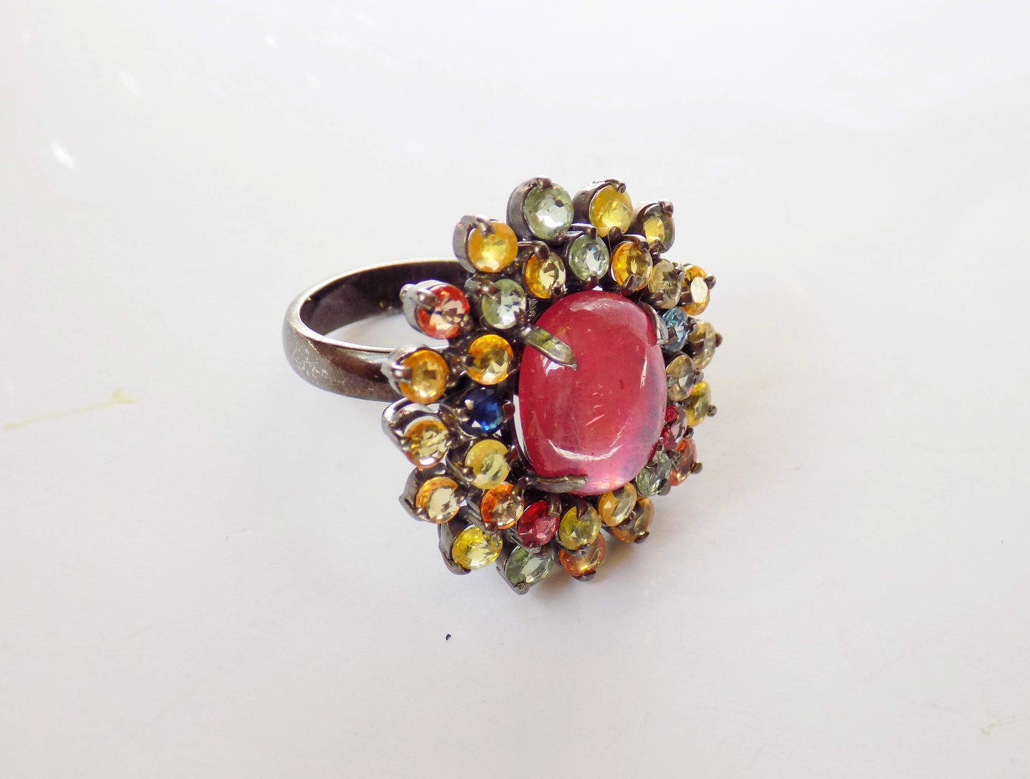 Silver Ring with Ruby and Multicolored Sapphires