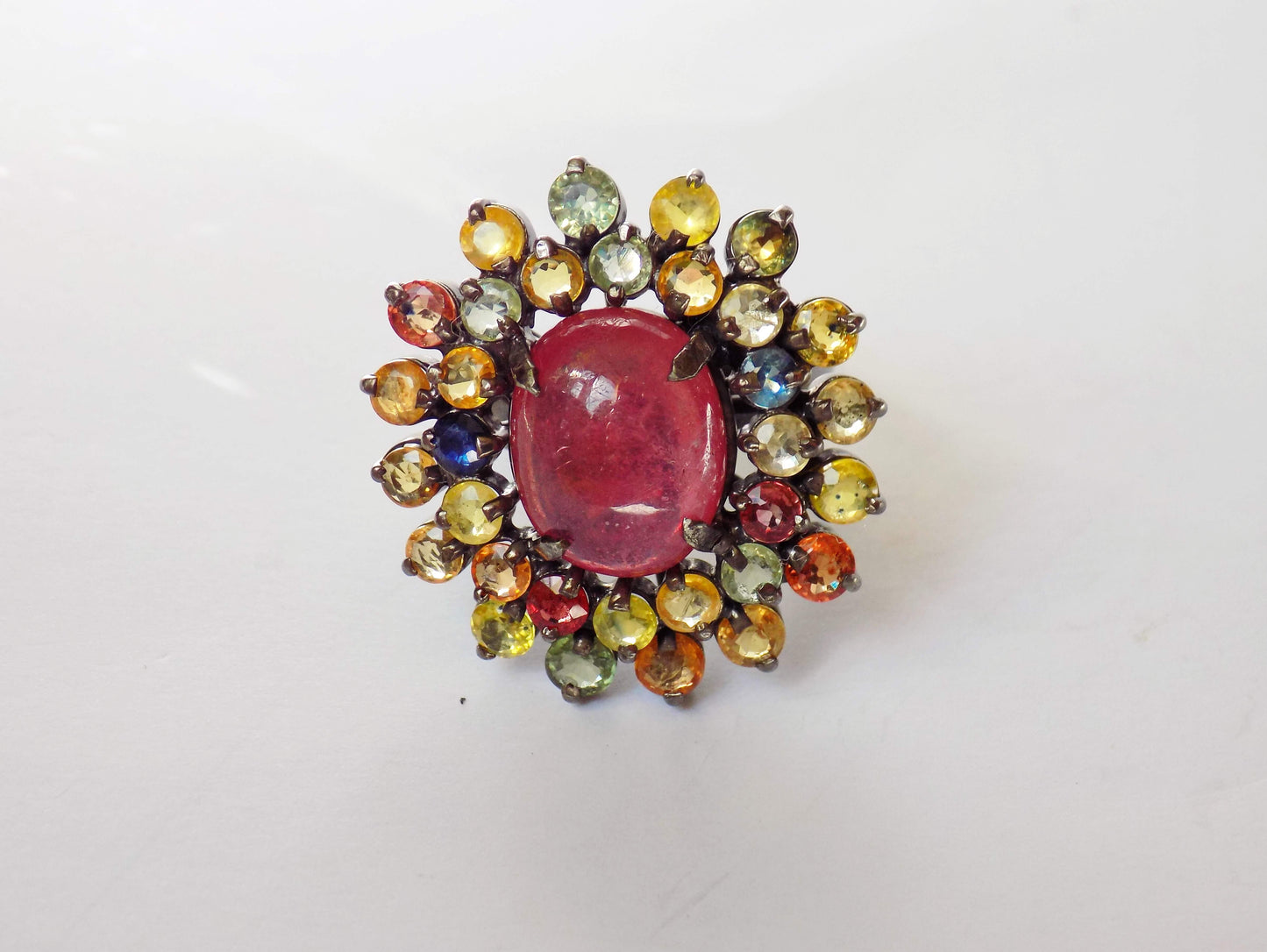 Silver Ring with Ruby and Multicolored Sapphires