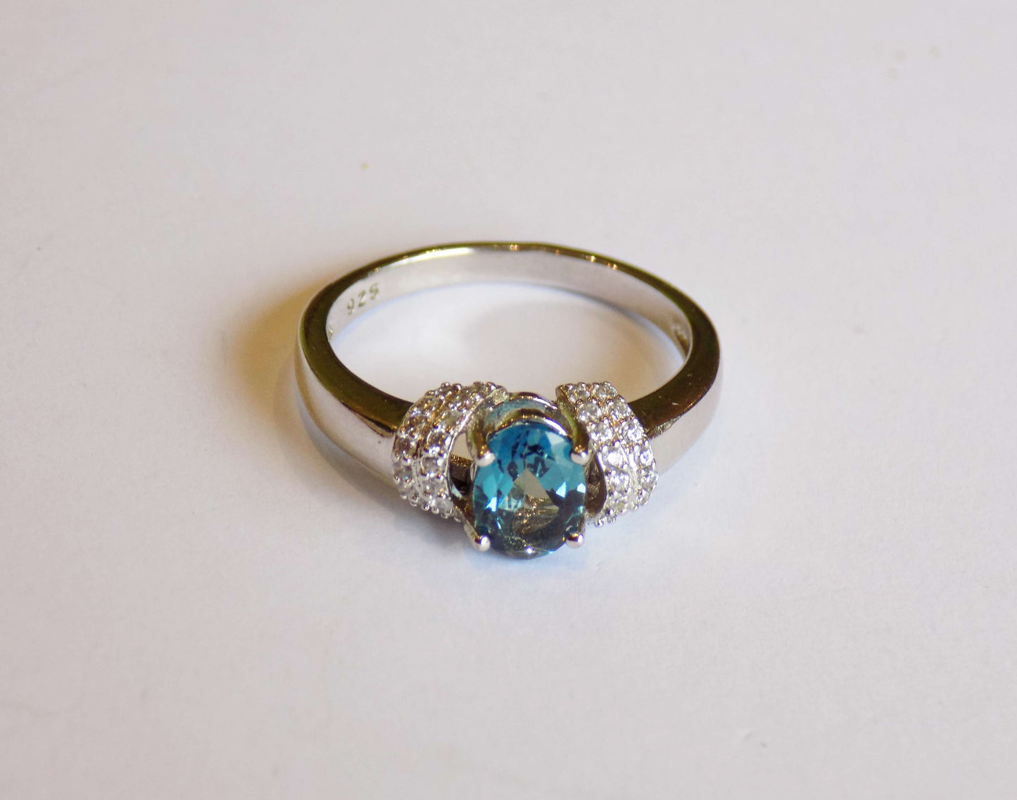 Silver Ring with London Blue Topaz and Zircons