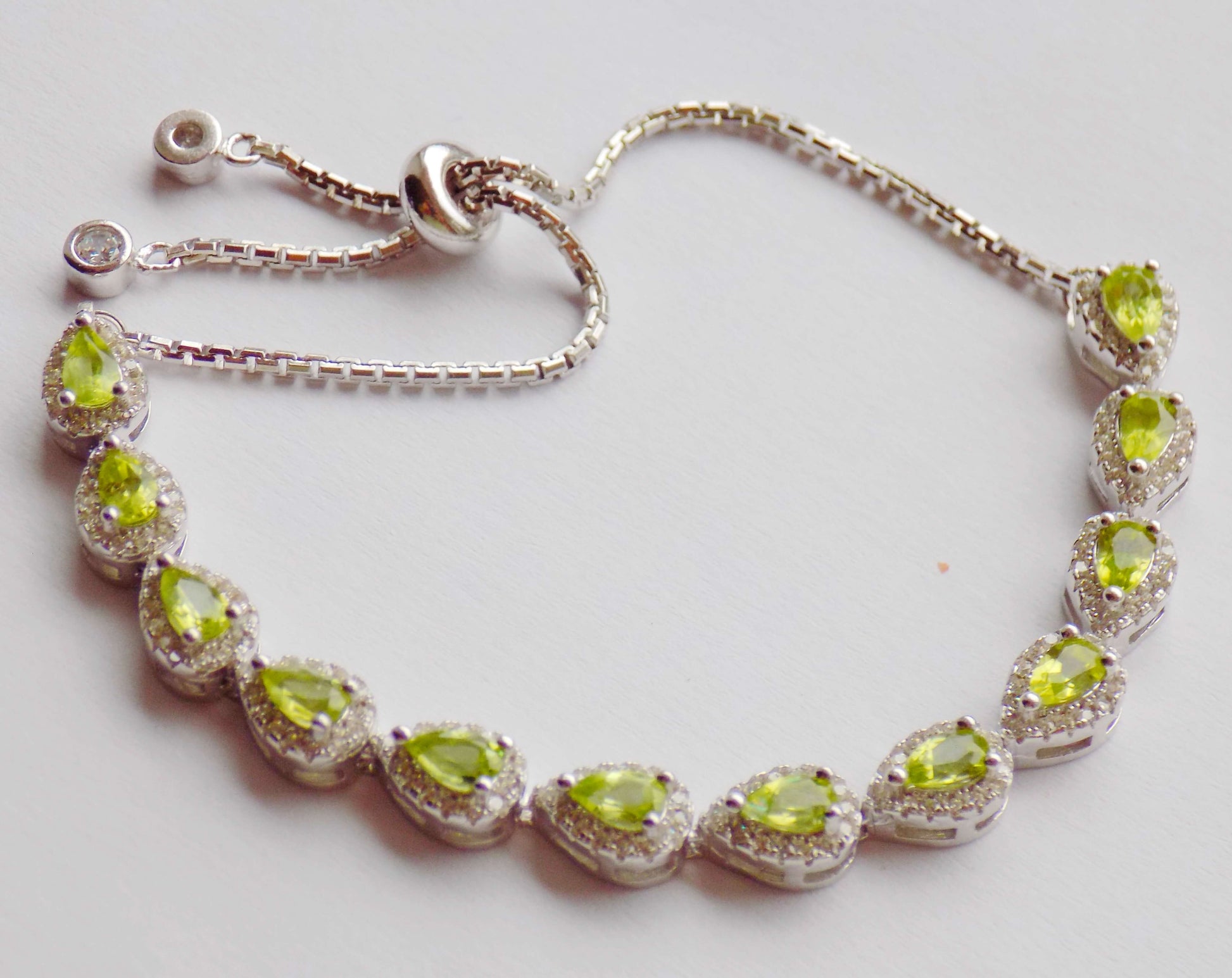 Silver Sliding Bracelet with Peridots and Zircons - AnArt