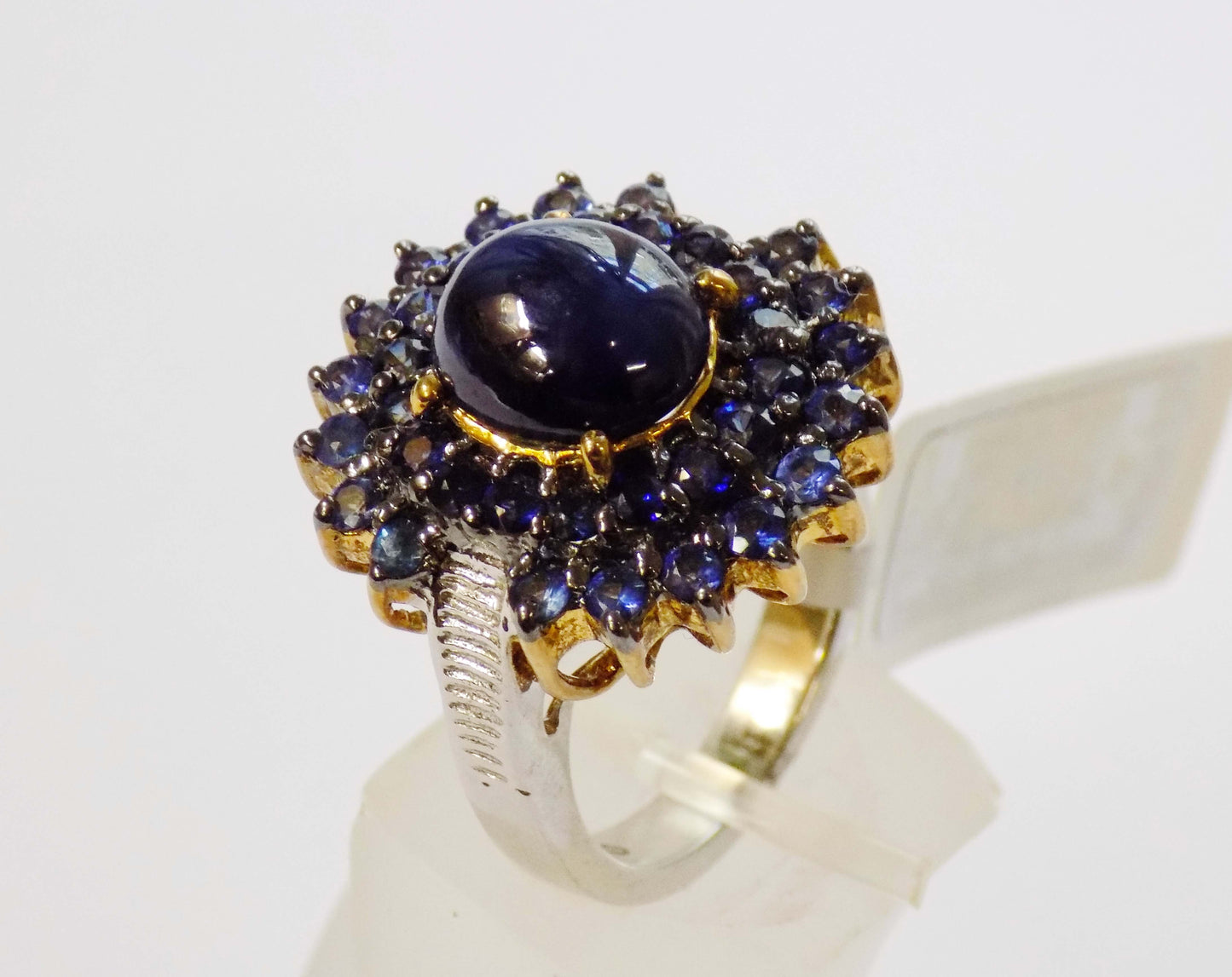 Silver Ring with Star Blue Sapphire and Blue Sapphires - AnArt