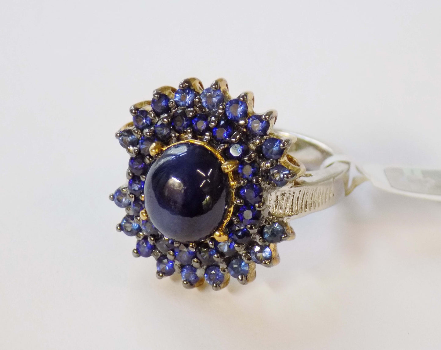 Silver Ring with Star Blue Sapphire and Blue Sapphires - AnArt