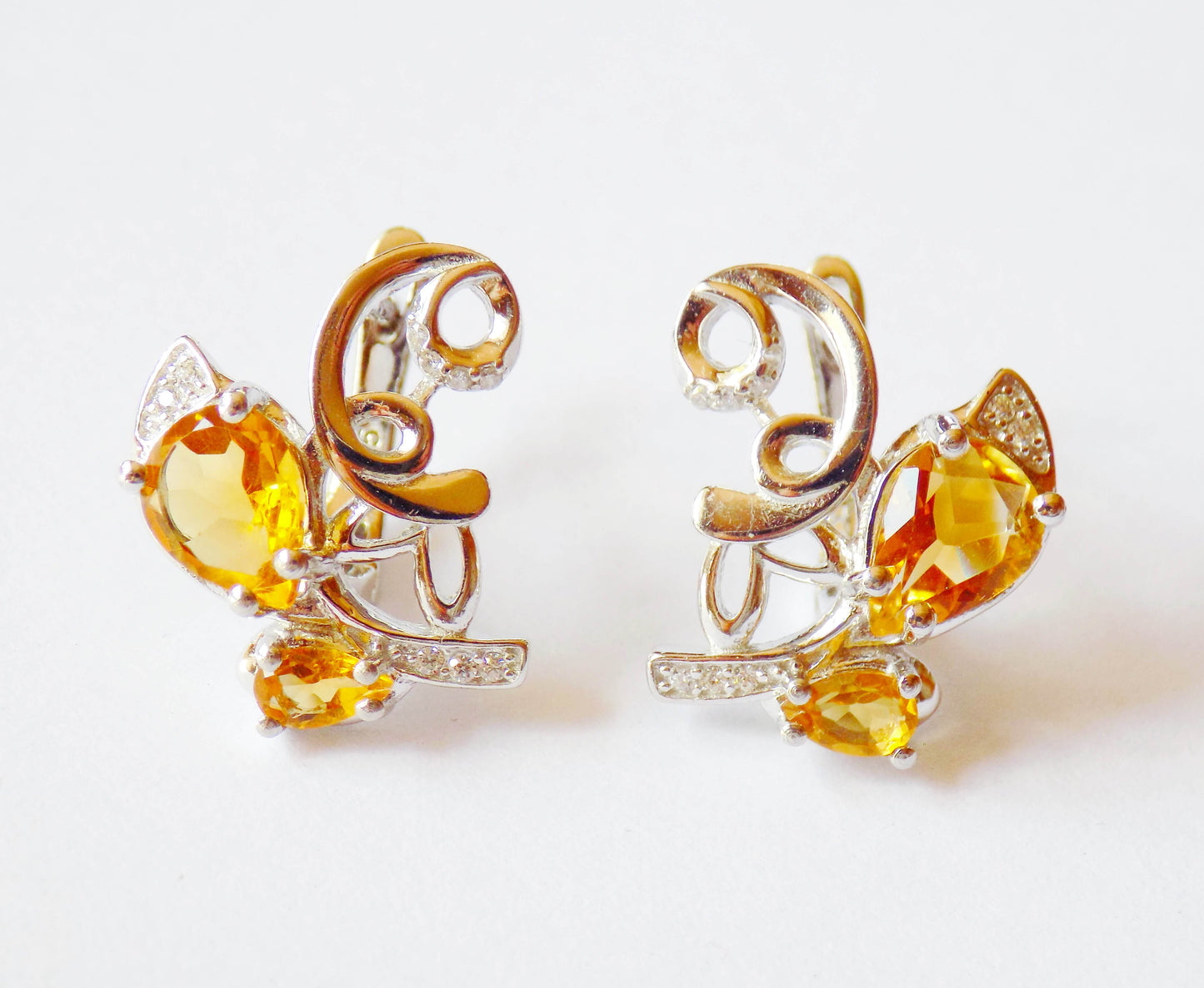 Silver Earrings with Citrines and Zircons
