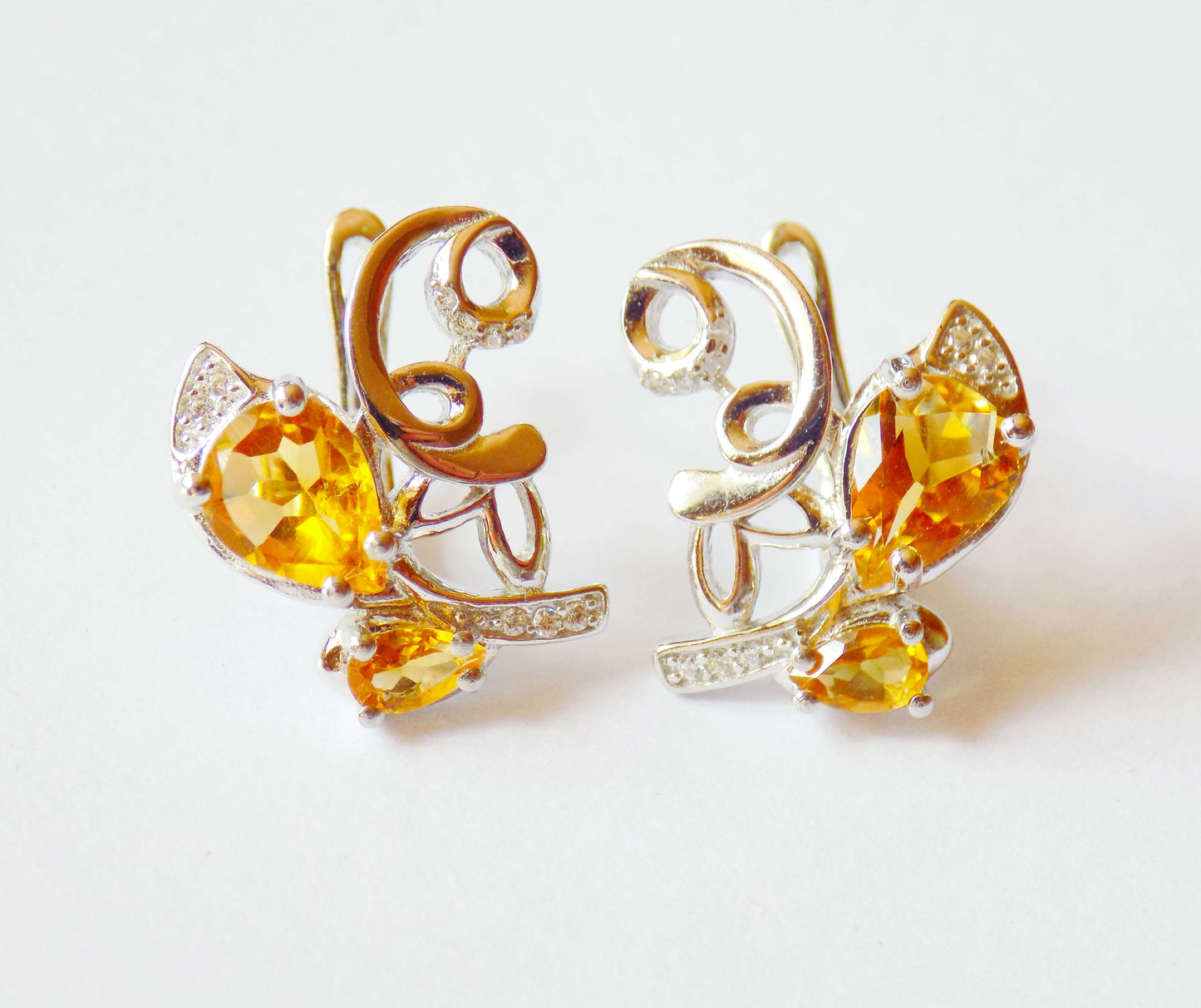 Silver Earrings with Citrines and Zircons